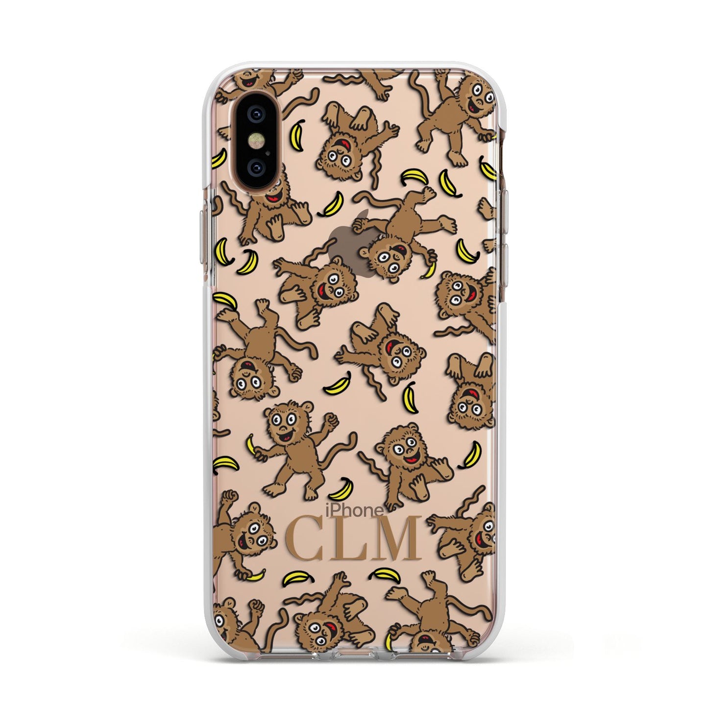 Personalised Monkey Initials Apple iPhone Xs Impact Case White Edge on Gold Phone