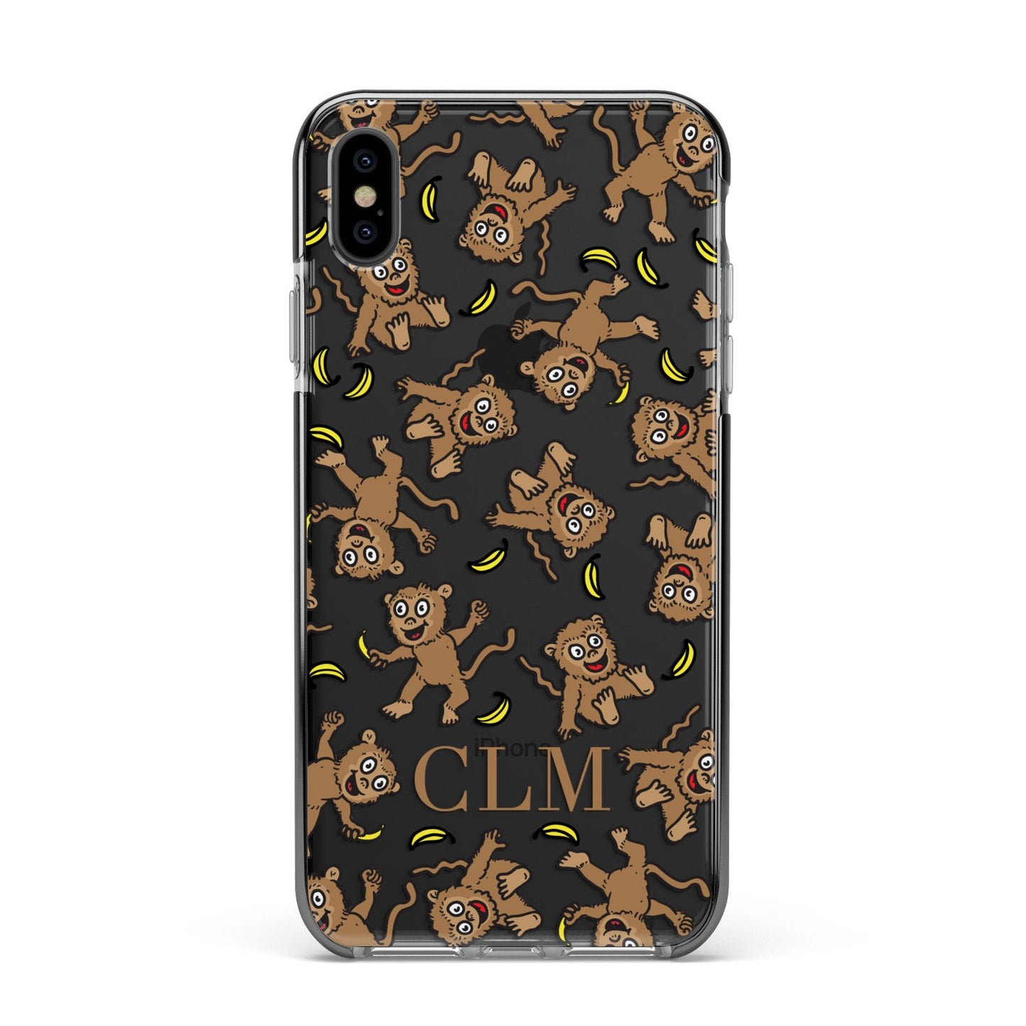 Personalised Monkey Initials Apple iPhone Xs Max Impact Case Black Edge on Black Phone