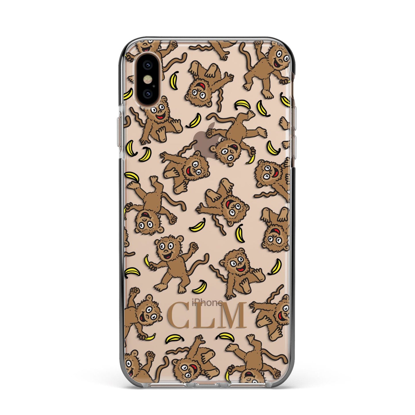 Personalised Monkey Initials Apple iPhone Xs Max Impact Case Black Edge on Gold Phone