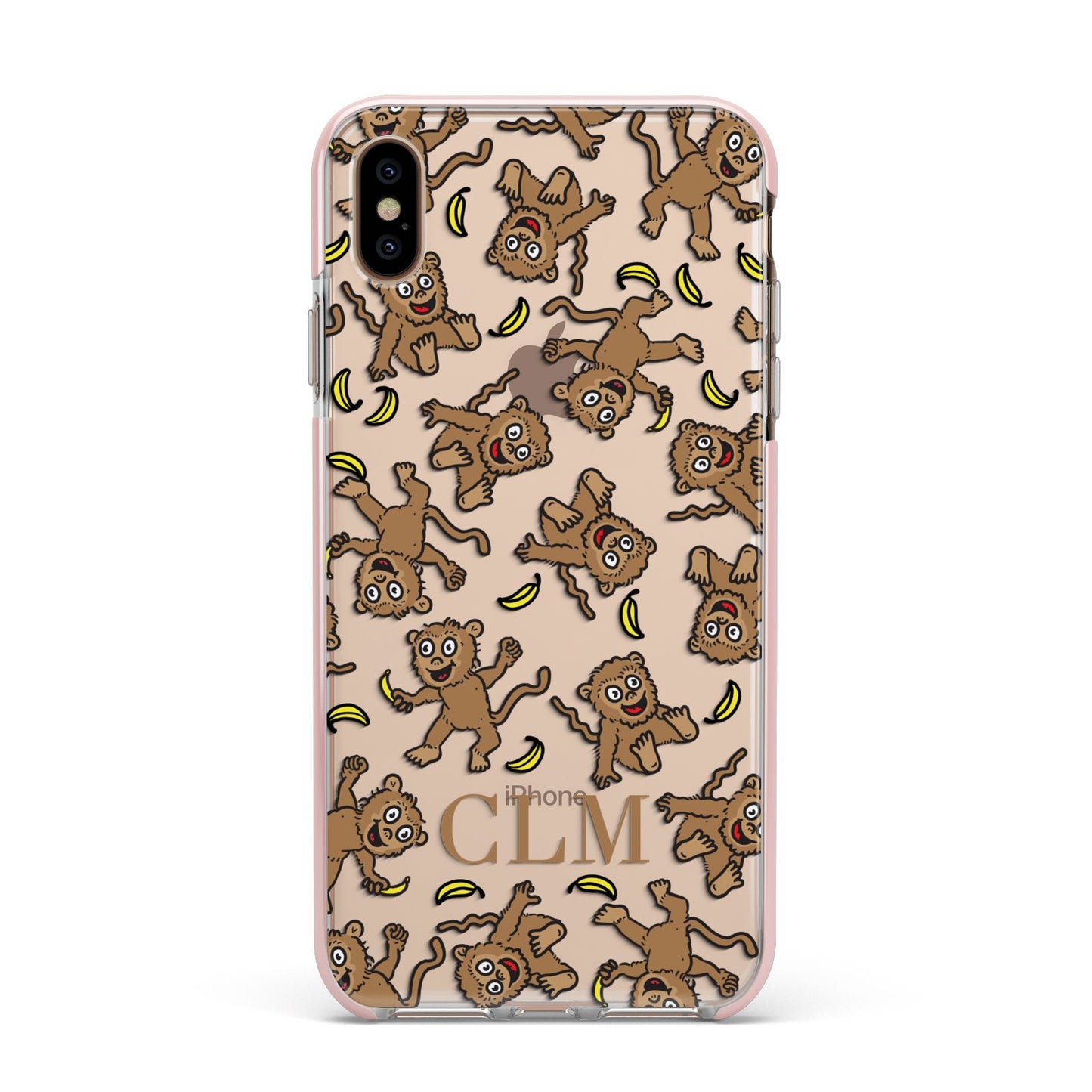 Personalised Monkey Initials Apple iPhone Xs Max Impact Case Pink Edge on Gold Phone