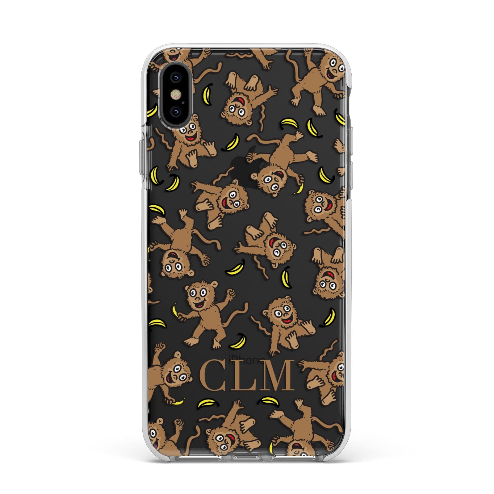 Personalised Monkey Initials Apple iPhone Xs Max Impact Case White Edge on Black Phone