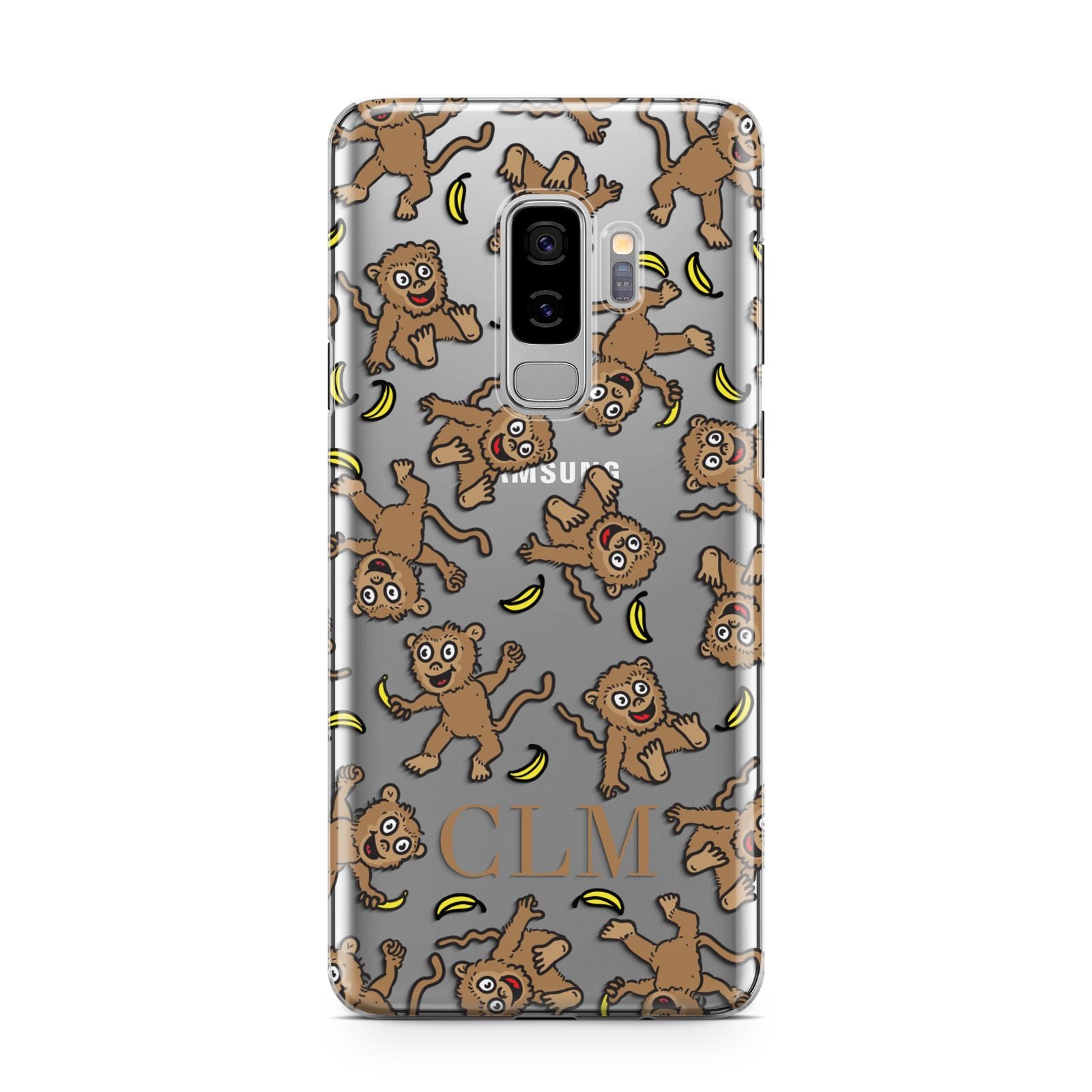 Personalised Monkey Initials Samsung Galaxy S9 Plus Case on Silver phone