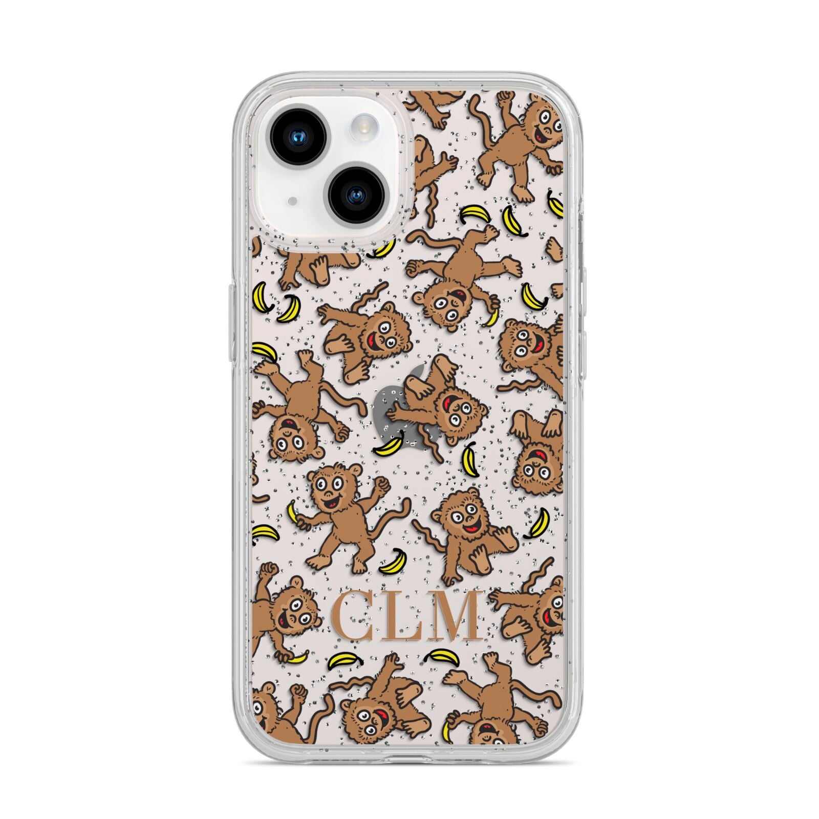 Personalised Monkey Initials iPhone 14 Glitter Tough Case Starlight