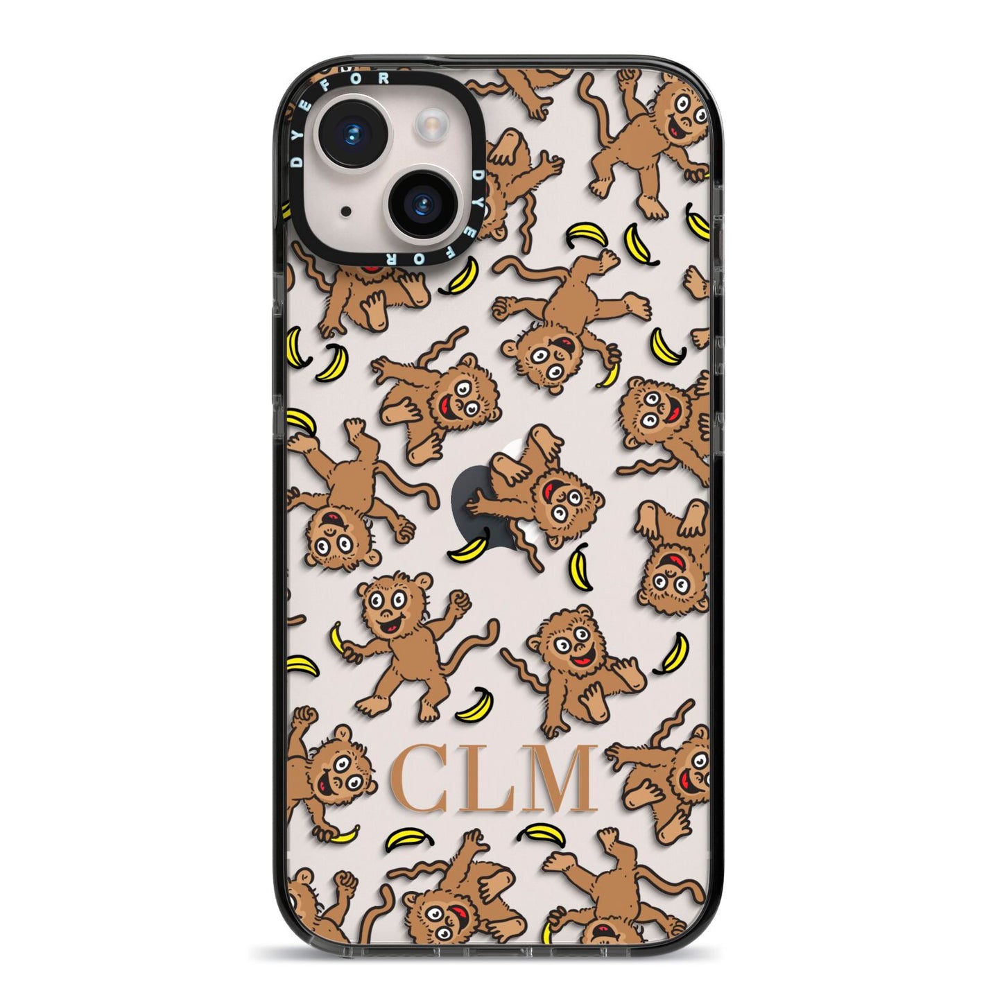 Personalised Monkey Initials iPhone 14 Plus Black Impact Case on Silver phone