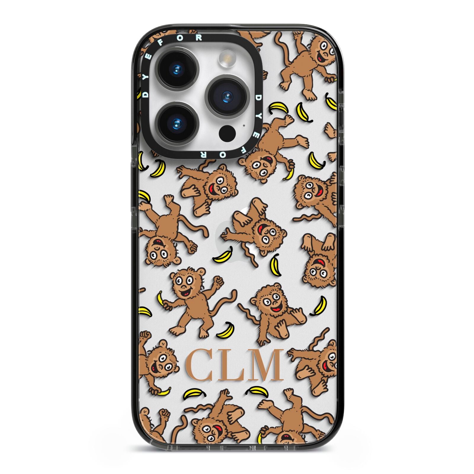 Personalised Monkey Initials iPhone 14 Pro Black Impact Case on Silver phone