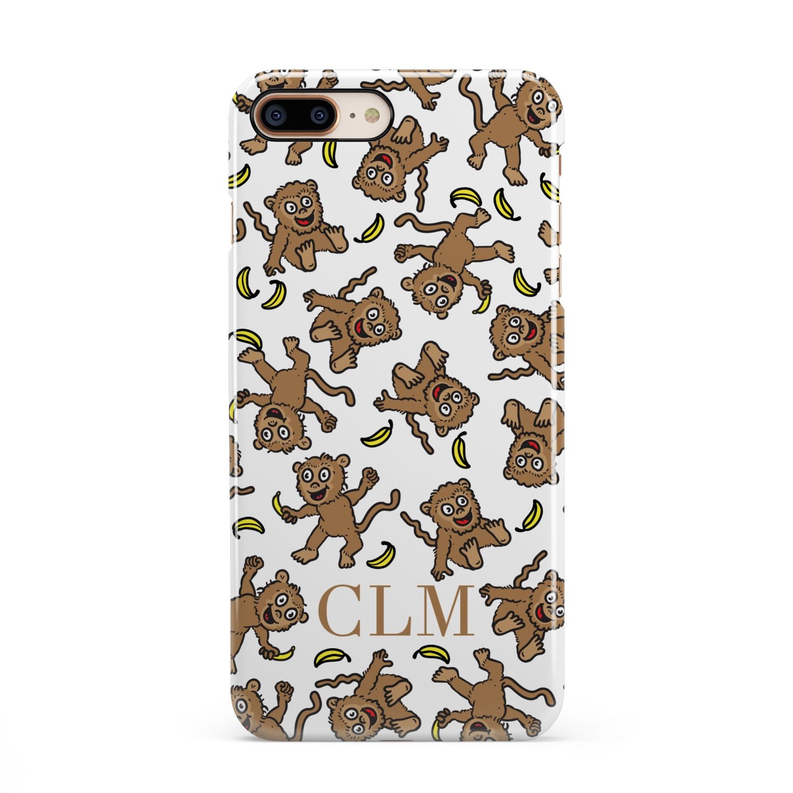 Personalised Monkey Initials iPhone 8 Plus 3D Snap Case on Gold Phone