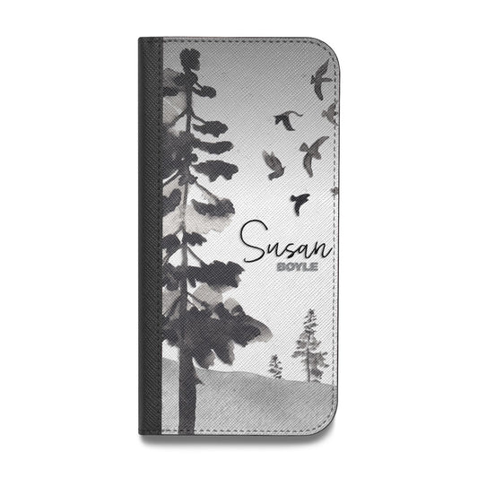 Personalised Monochrome Forest Vegan Leather Flip iPhone Case