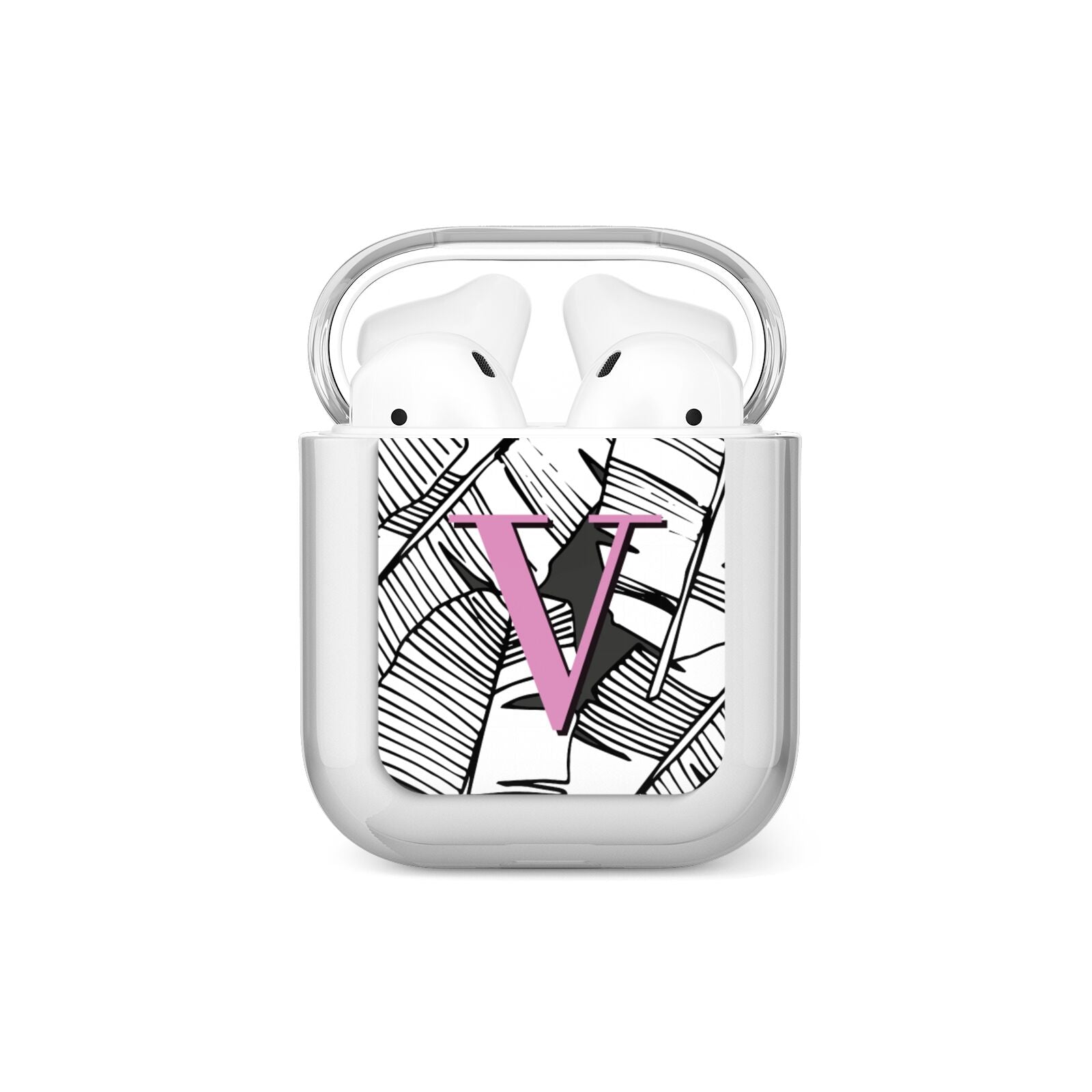 Personalised Monochrome Monstera Pink Initial AirPods Case