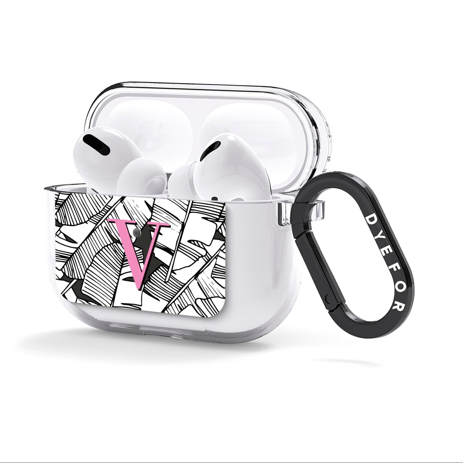 Personalised Monochrome Monstera Pink Initial AirPods Clear Case 3rd Gen Side Image