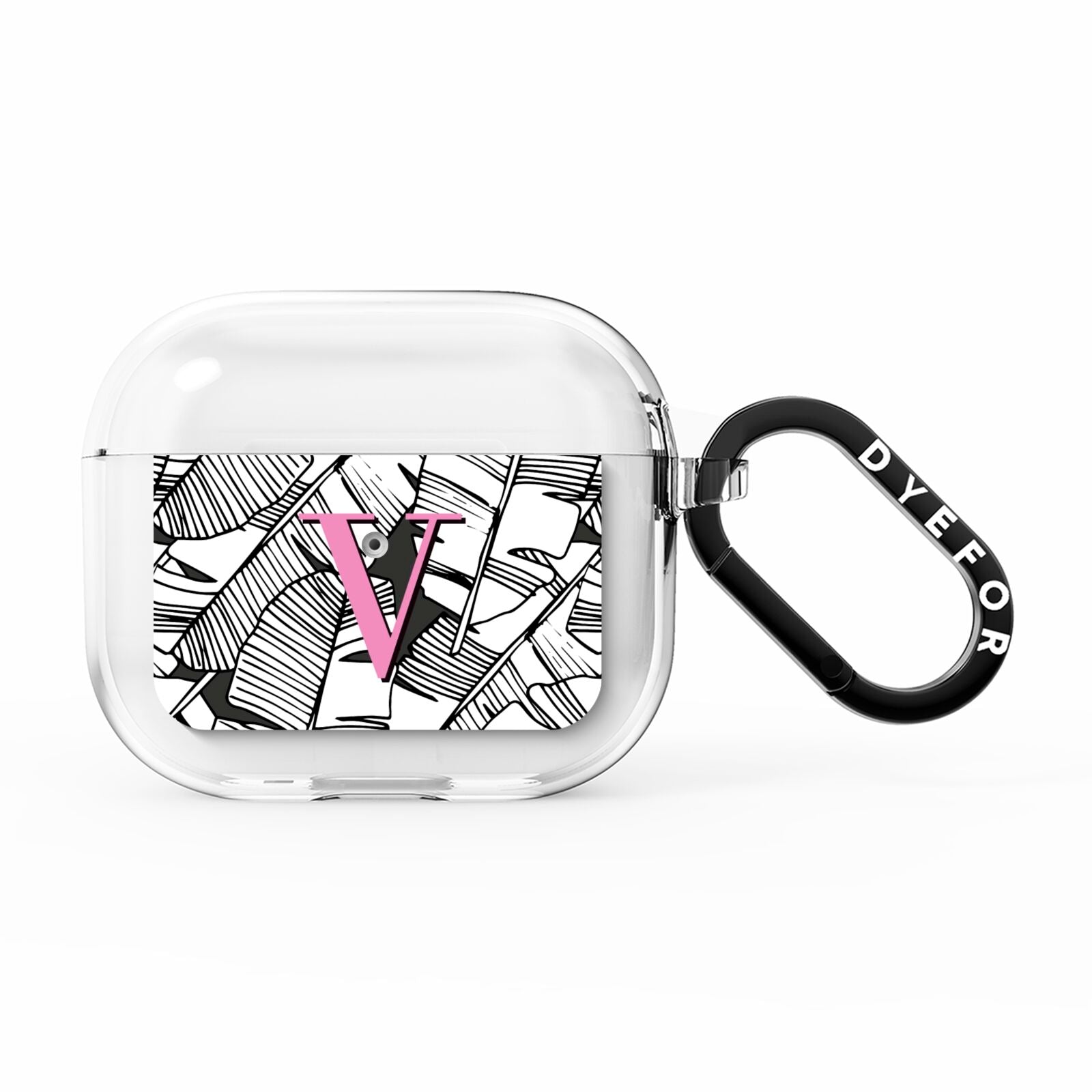 Personalised Monochrome Monstera Pink Initial AirPods Clear Case 3rd Gen