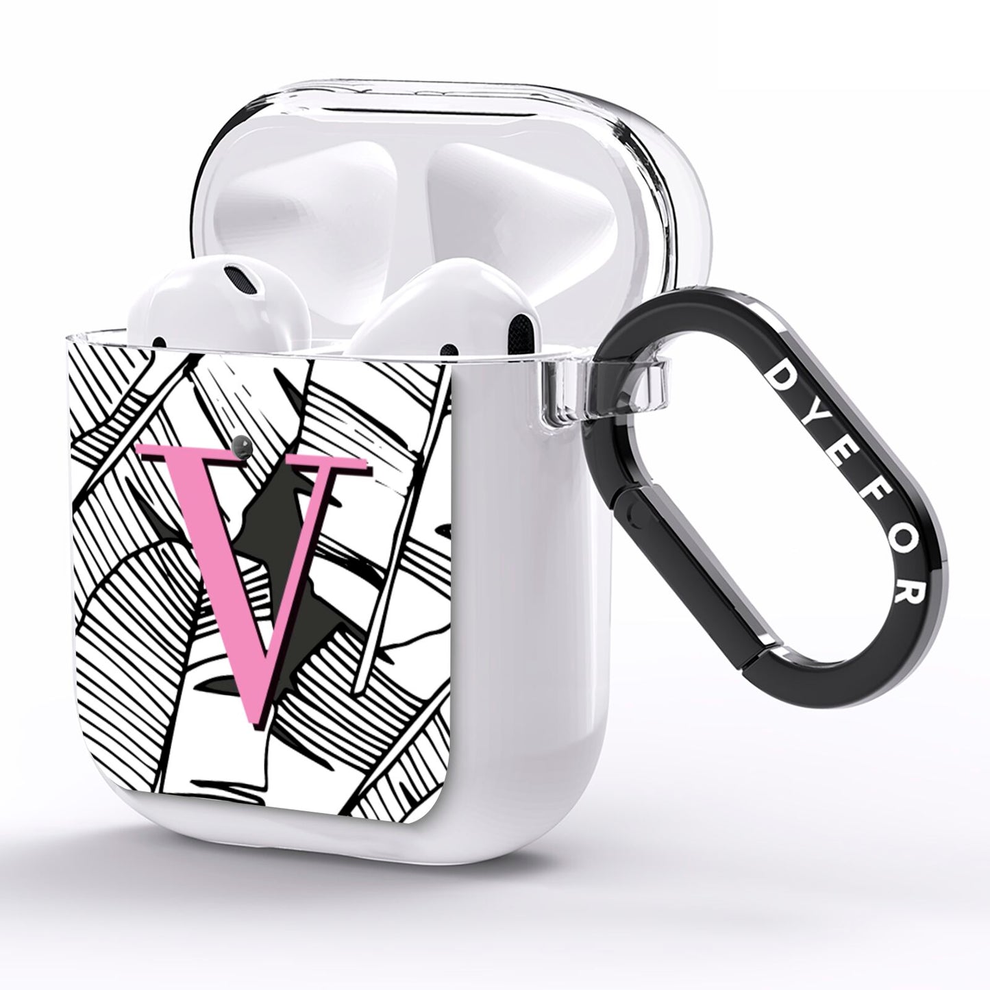 Personalised Monochrome Monstera Pink Initial AirPods Clear Case Side Image