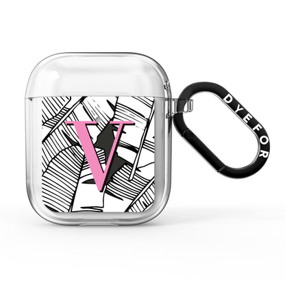 Personalised Monochrome Monstera Pink Initial AirPods Clear Case