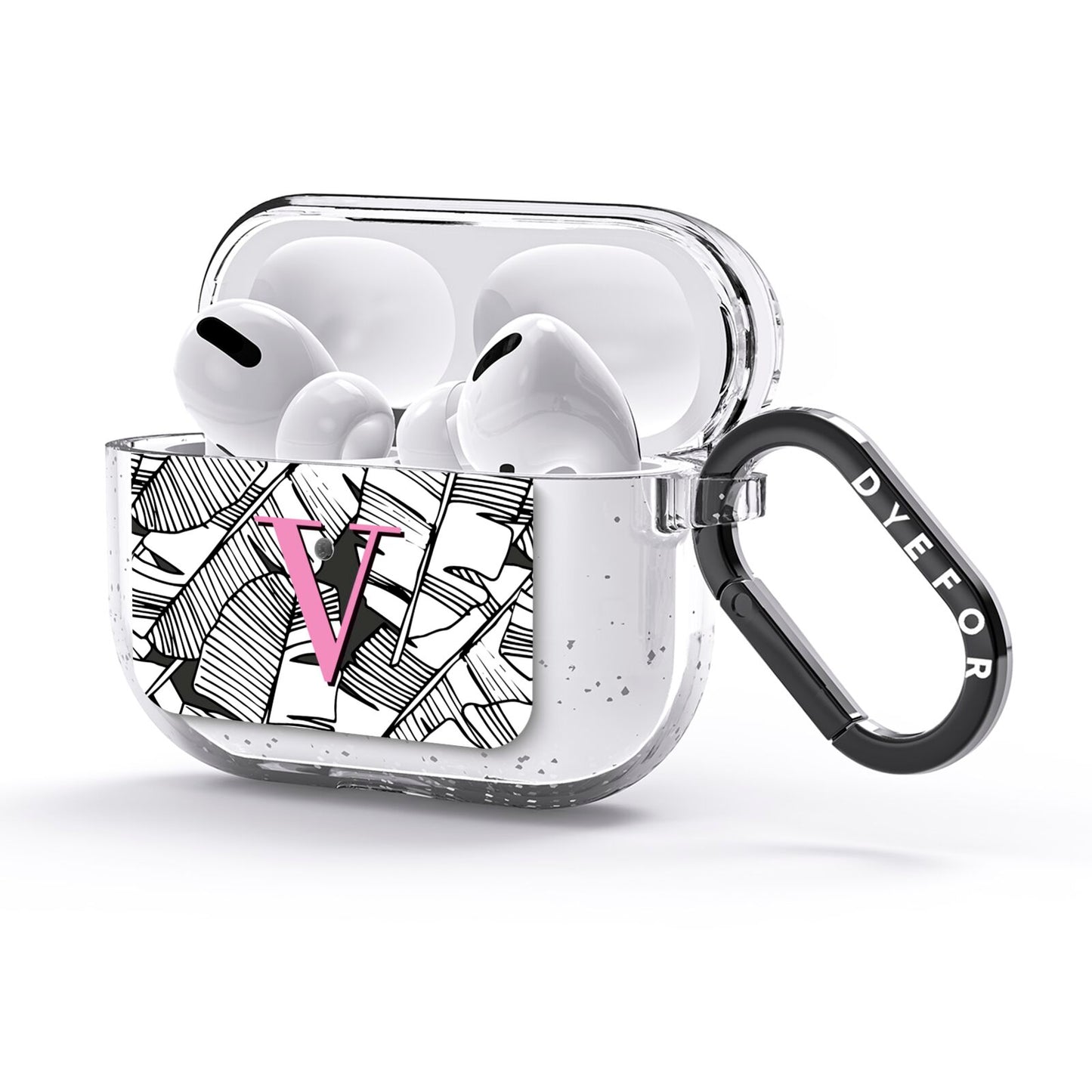 Personalised Monochrome Monstera Pink Initial AirPods Glitter Case 3rd Gen Side Image