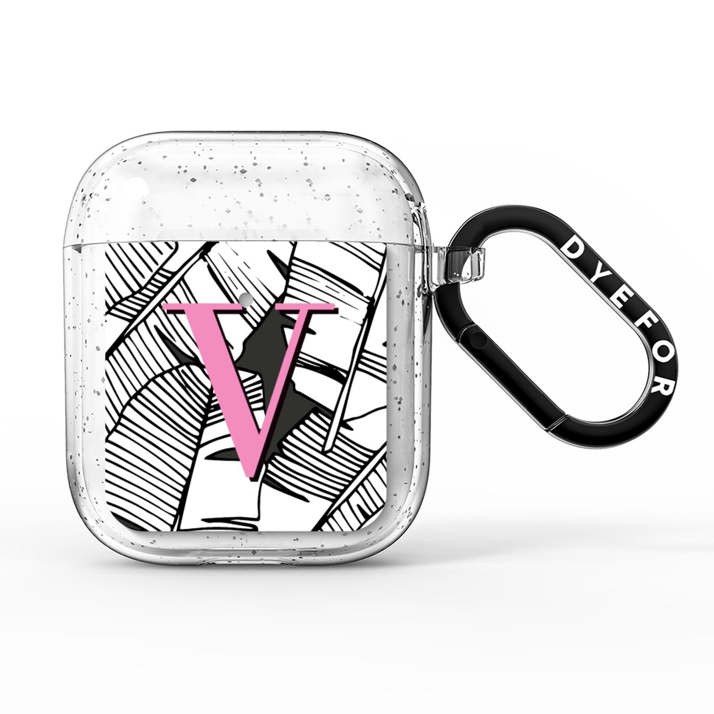 Personalised Monochrome Monstera Pink Initial AirPods Glitter Case