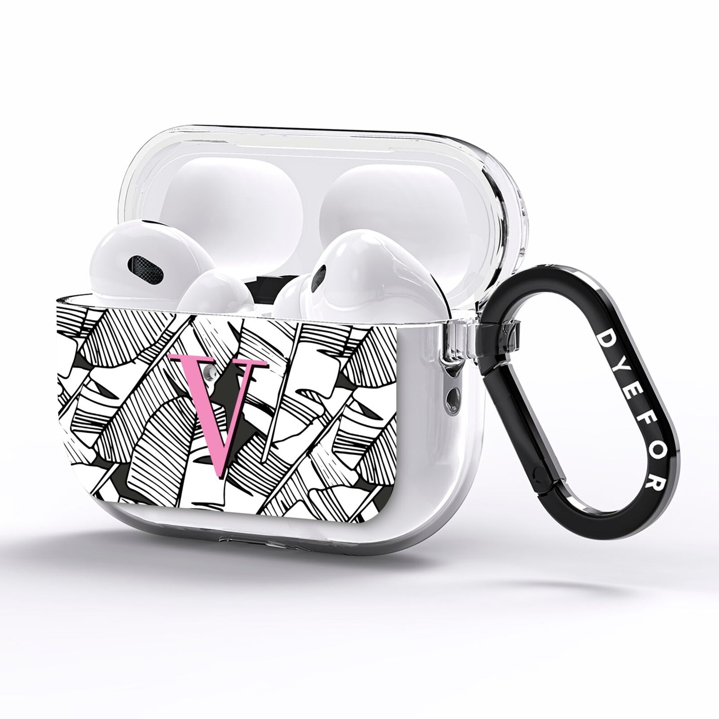 Personalised Monochrome Monstera Pink Initial AirPods Pro Clear Case Side Image