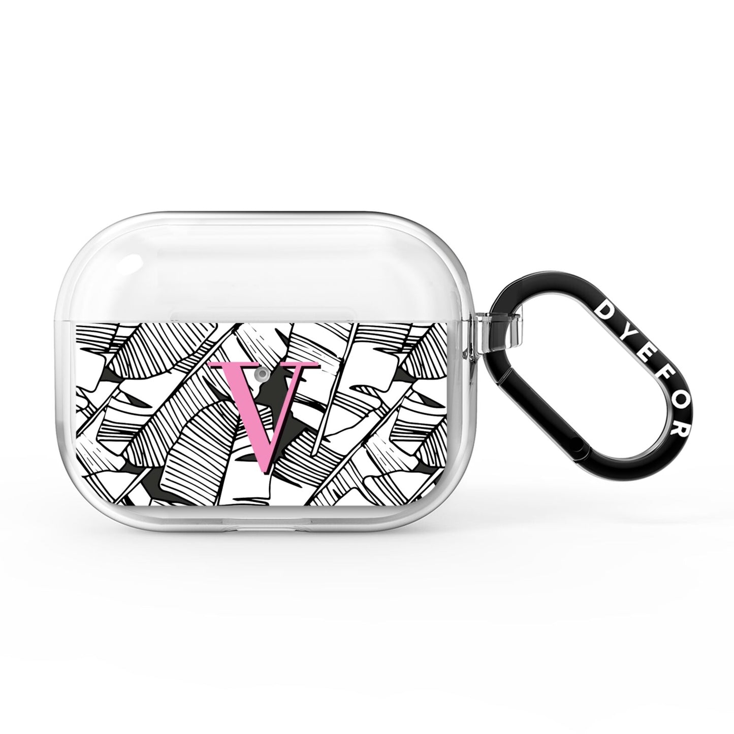 Personalised Monochrome Monstera Pink Initial AirPods Pro Clear Case