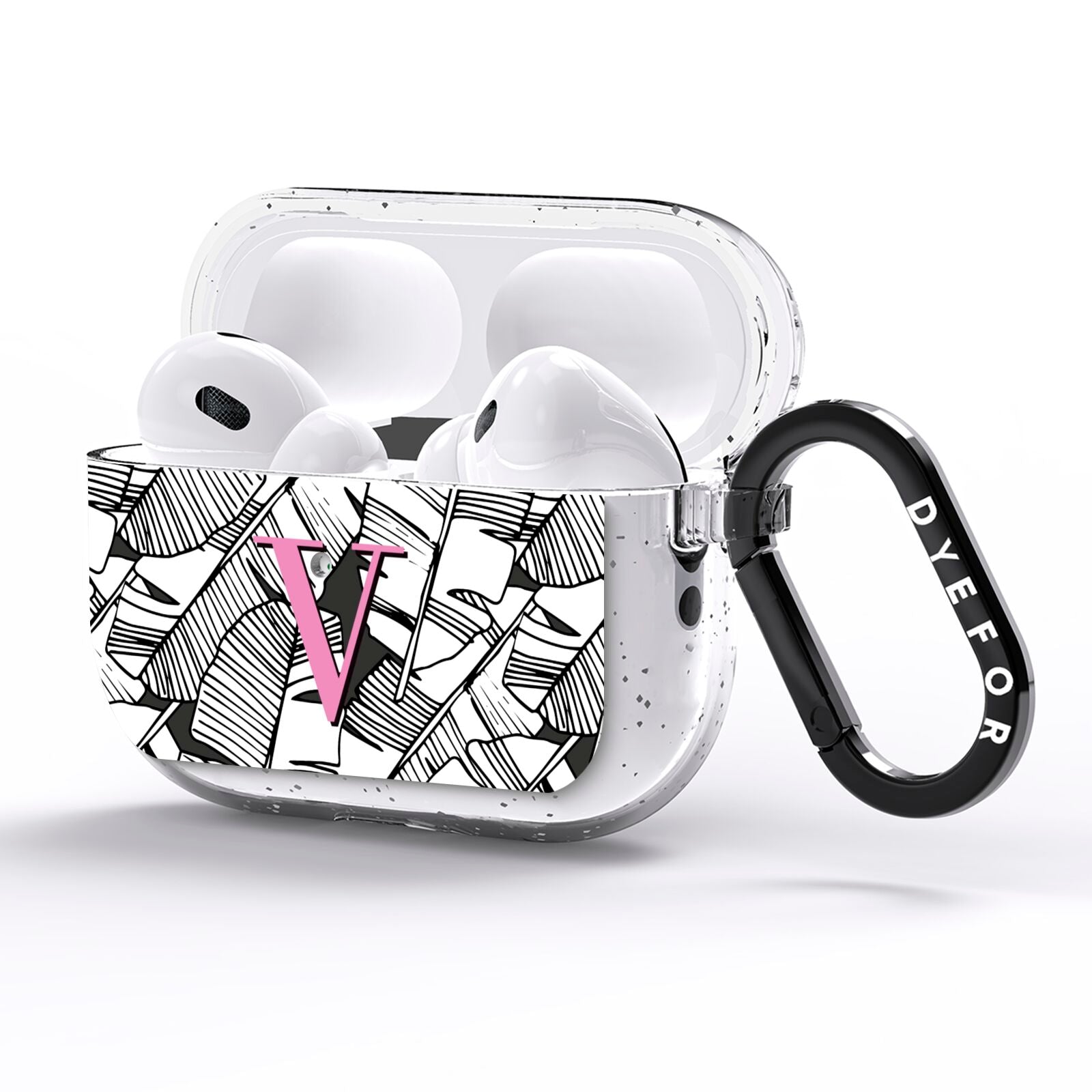 Personalised Monochrome Monstera Pink Initial AirPods Pro Glitter Case Side Image