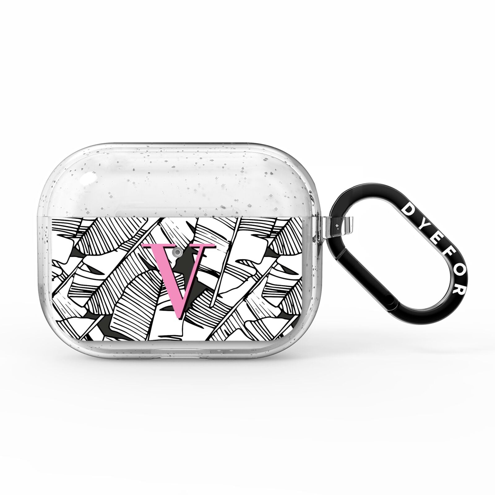 Personalised Monochrome Monstera Pink Initial AirPods Pro Glitter Case