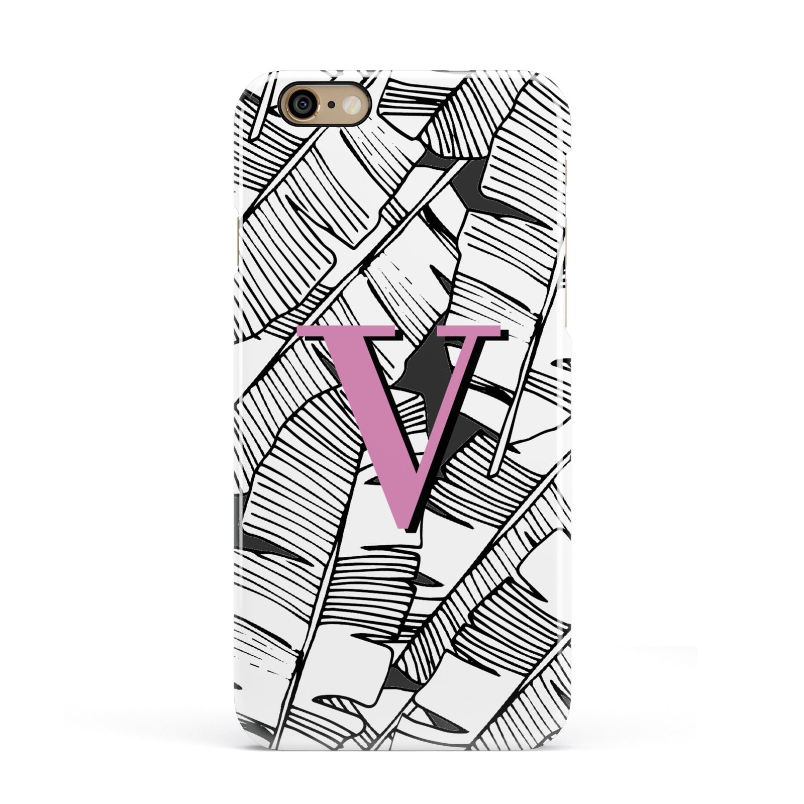 Personalised Monochrome Monstera Pink Initial Apple iPhone 6 3D Snap Case