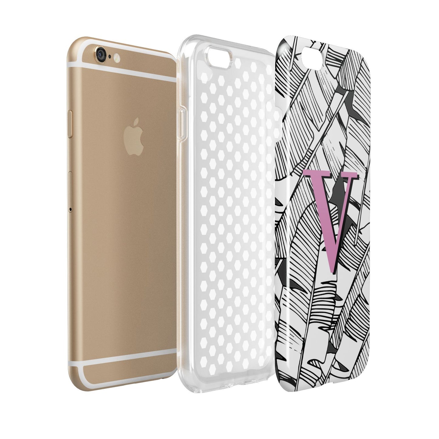 Personalised Monochrome Monstera Pink Initial Apple iPhone 6 3D Tough Case Expanded view