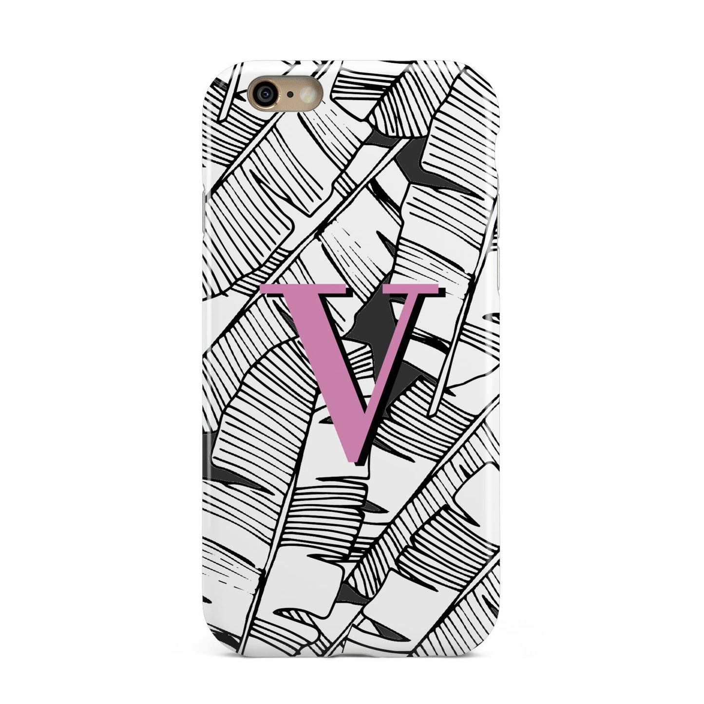 Personalised Monochrome Monstera Pink Initial Apple iPhone 6 3D Tough Case