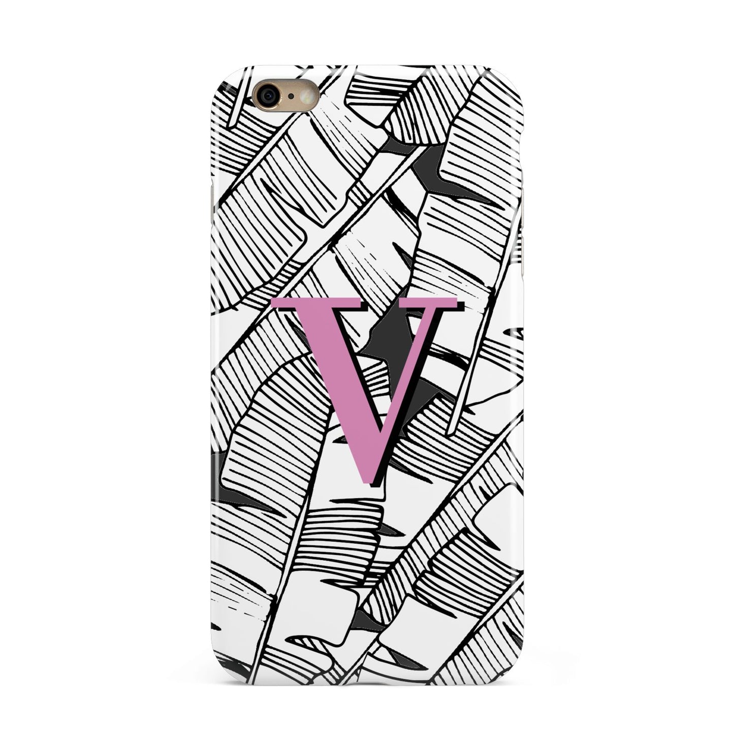 Personalised Monochrome Monstera Pink Initial Apple iPhone 6 Plus 3D Tough Case