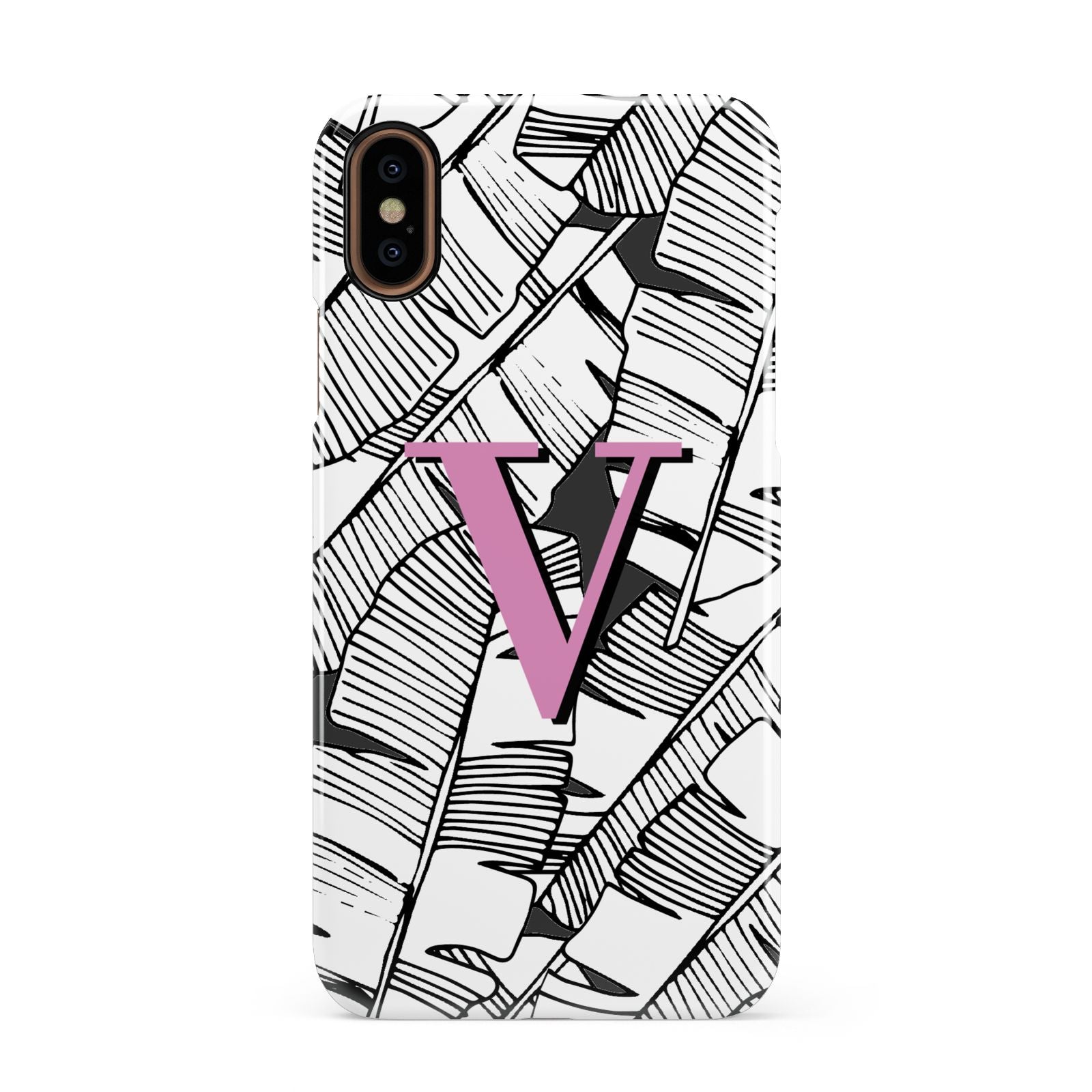 Personalised Monochrome Monstera Pink Initial Apple iPhone XS 3D Snap Case