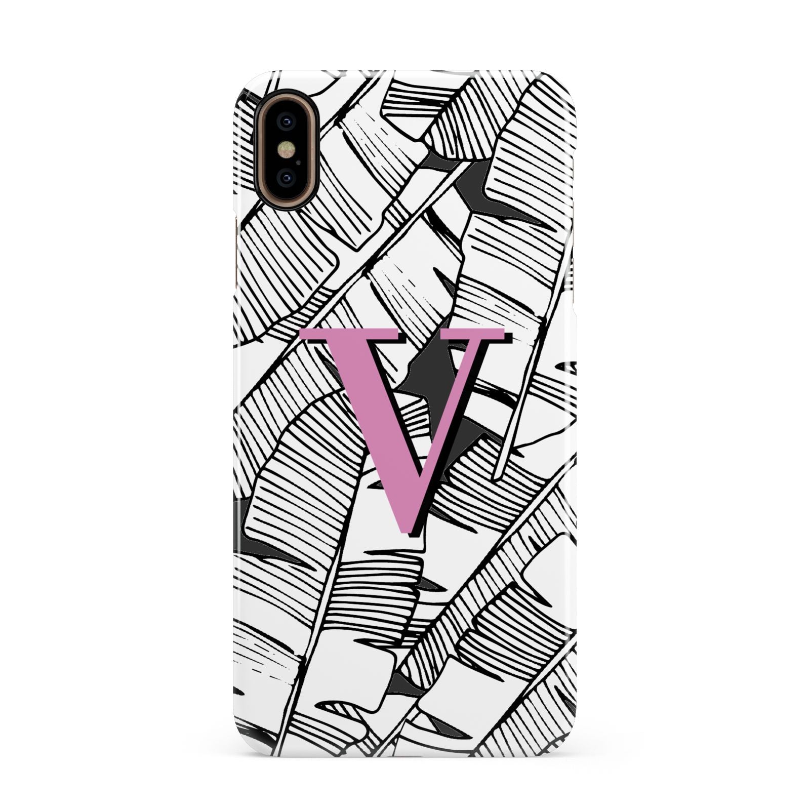 Personalised Monochrome Monstera Pink Initial Apple iPhone Xs Max 3D Snap Case