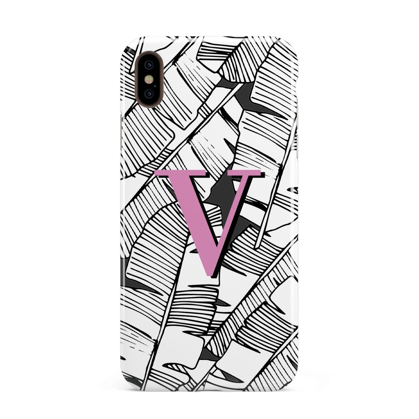 Personalised Monochrome Monstera Pink Initial Apple iPhone Xs Max 3D Tough Case