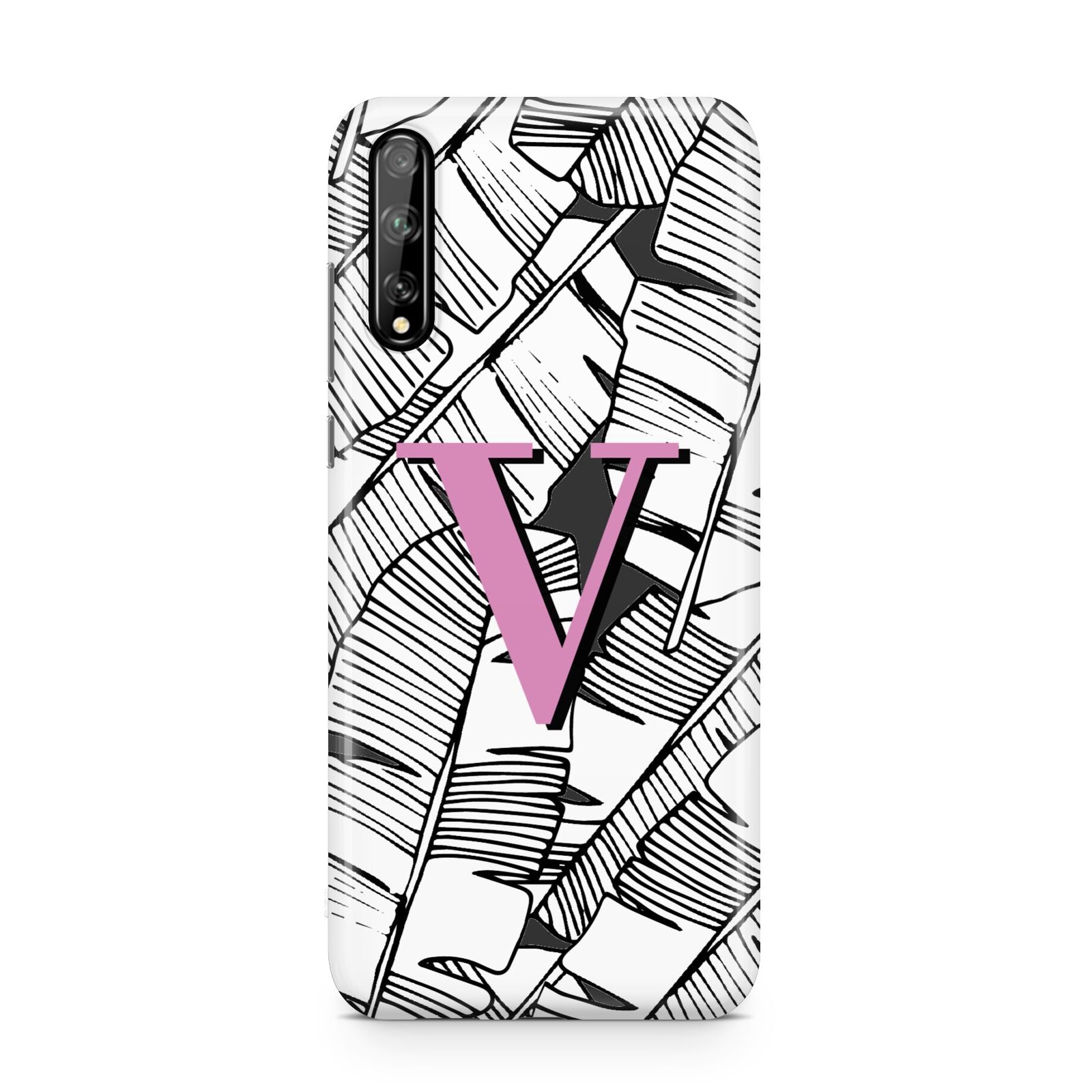 Personalised Monochrome Monstera Pink Initial Huawei Enjoy 10s Phone Case