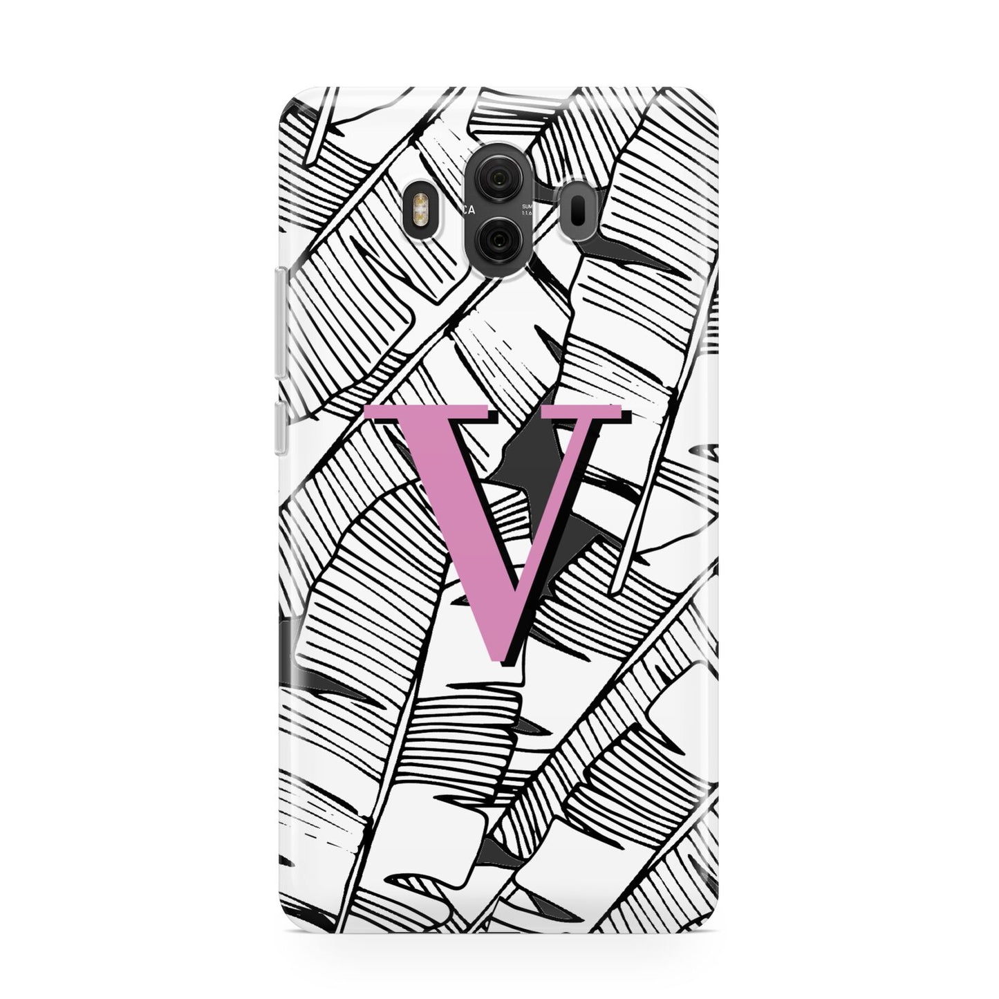 Personalised Monochrome Monstera Pink Initial Huawei Mate 10 Protective Phone Case