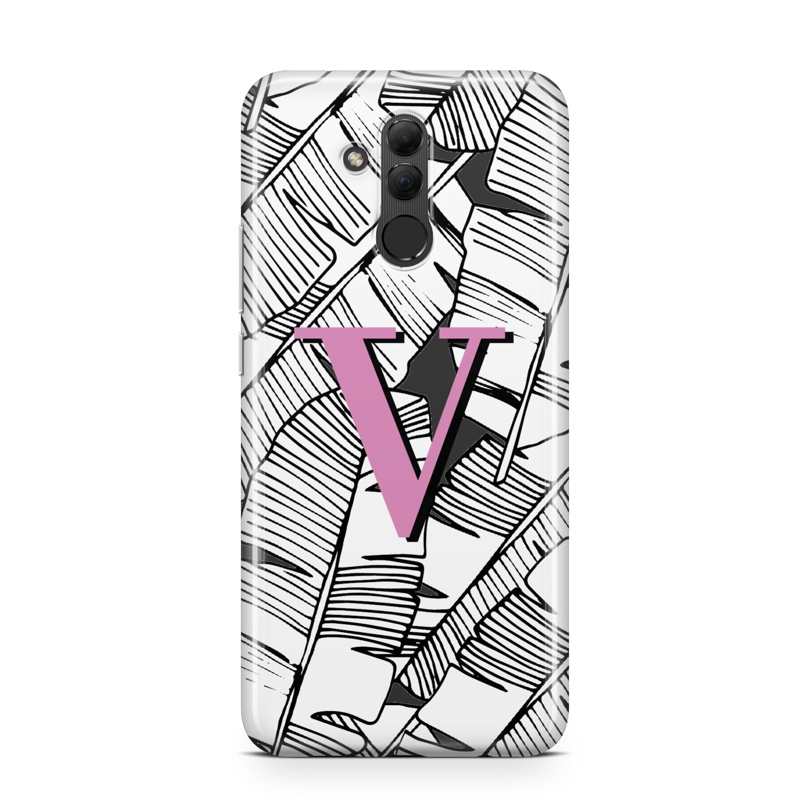 Personalised Monochrome Monstera Pink Initial Huawei Mate 20 Lite