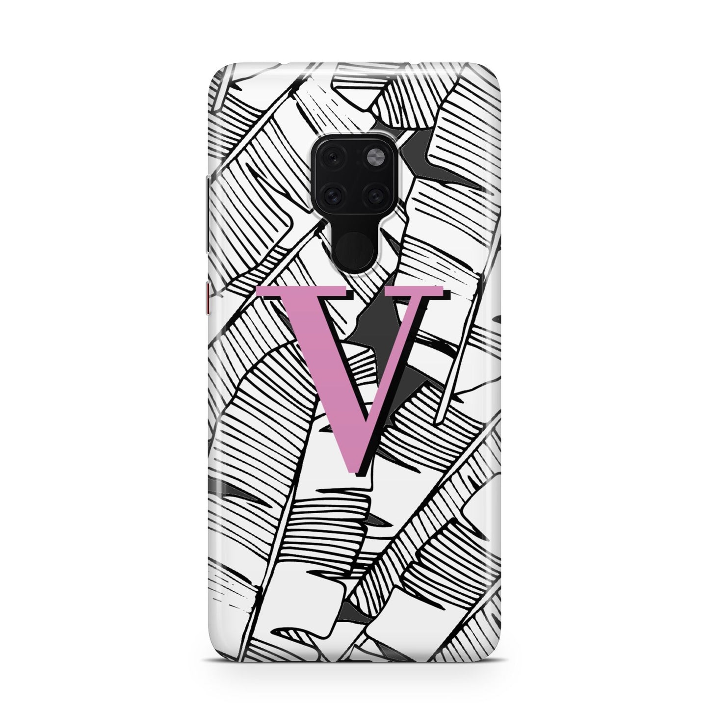 Personalised Monochrome Monstera Pink Initial Huawei Mate 20 Phone Case