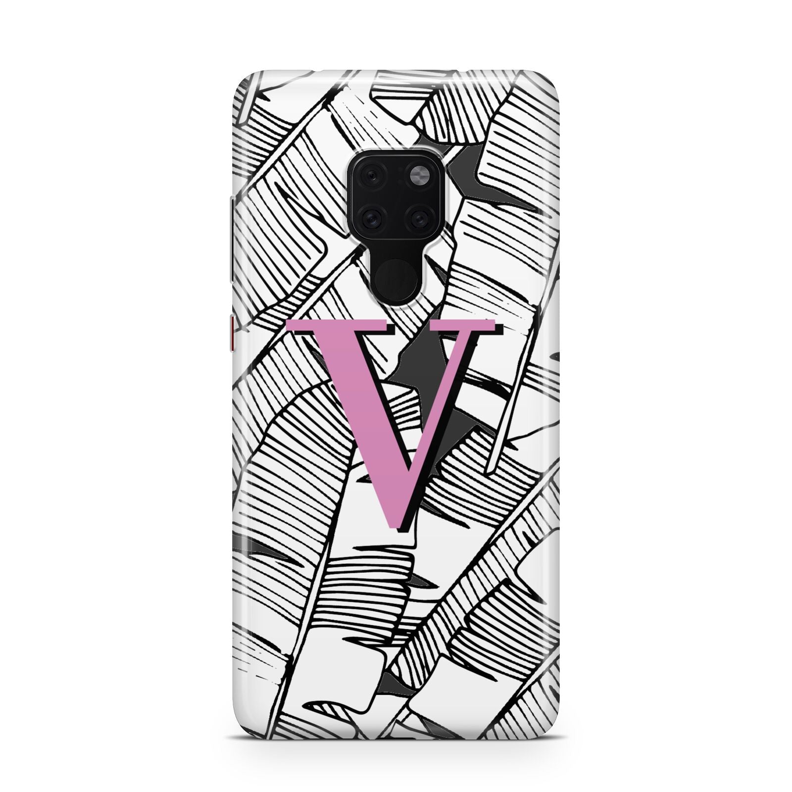 Personalised Monochrome Monstera Pink Initial Huawei Mate 20 Phone Case