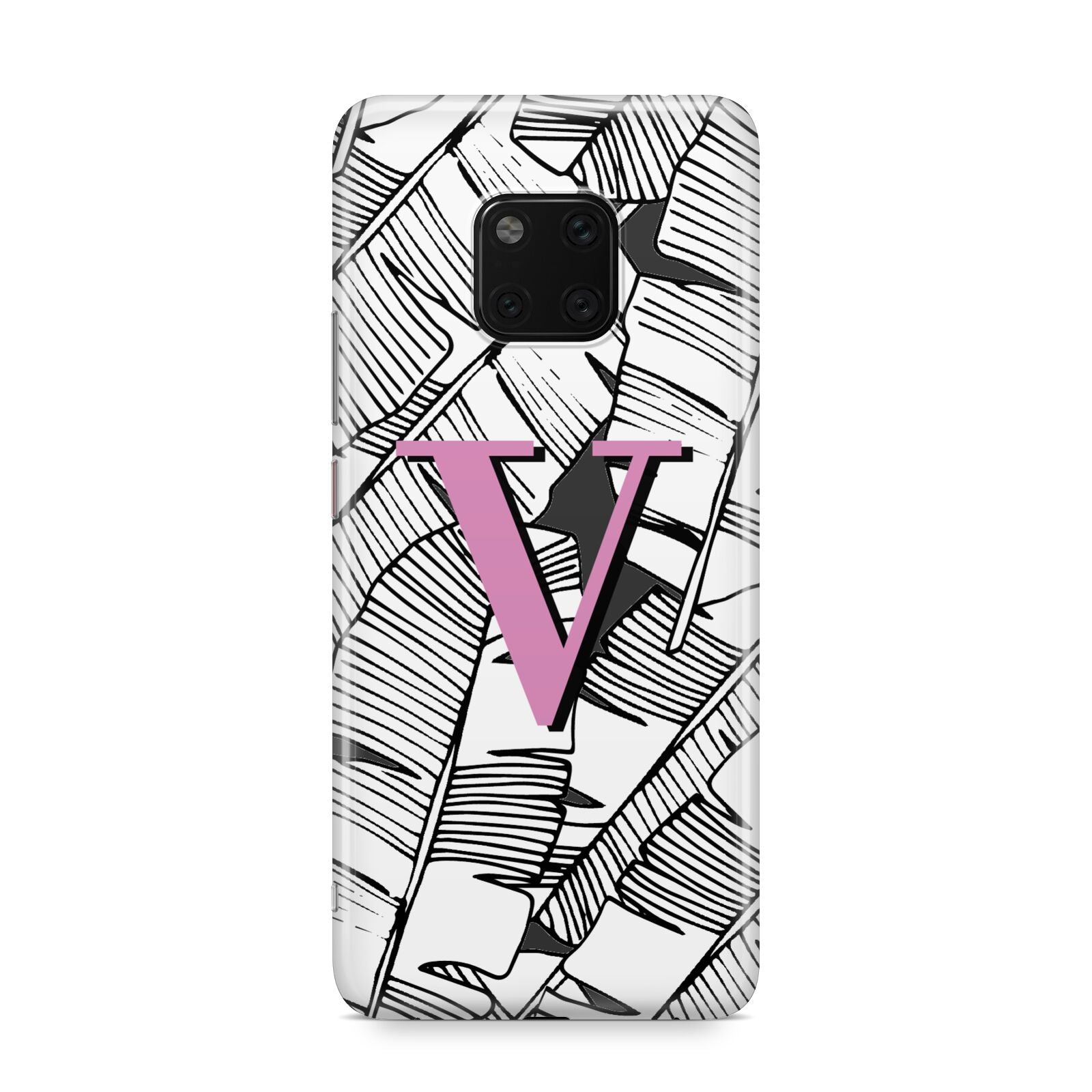 Personalised Monochrome Monstera Pink Initial Huawei Mate 20 Pro Phone Case