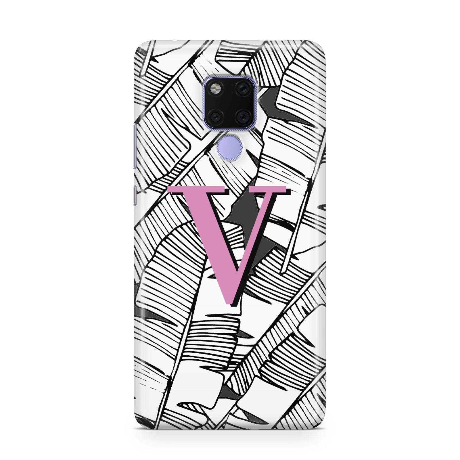 Personalised Monochrome Monstera Pink Initial Huawei Mate 20X Phone Case