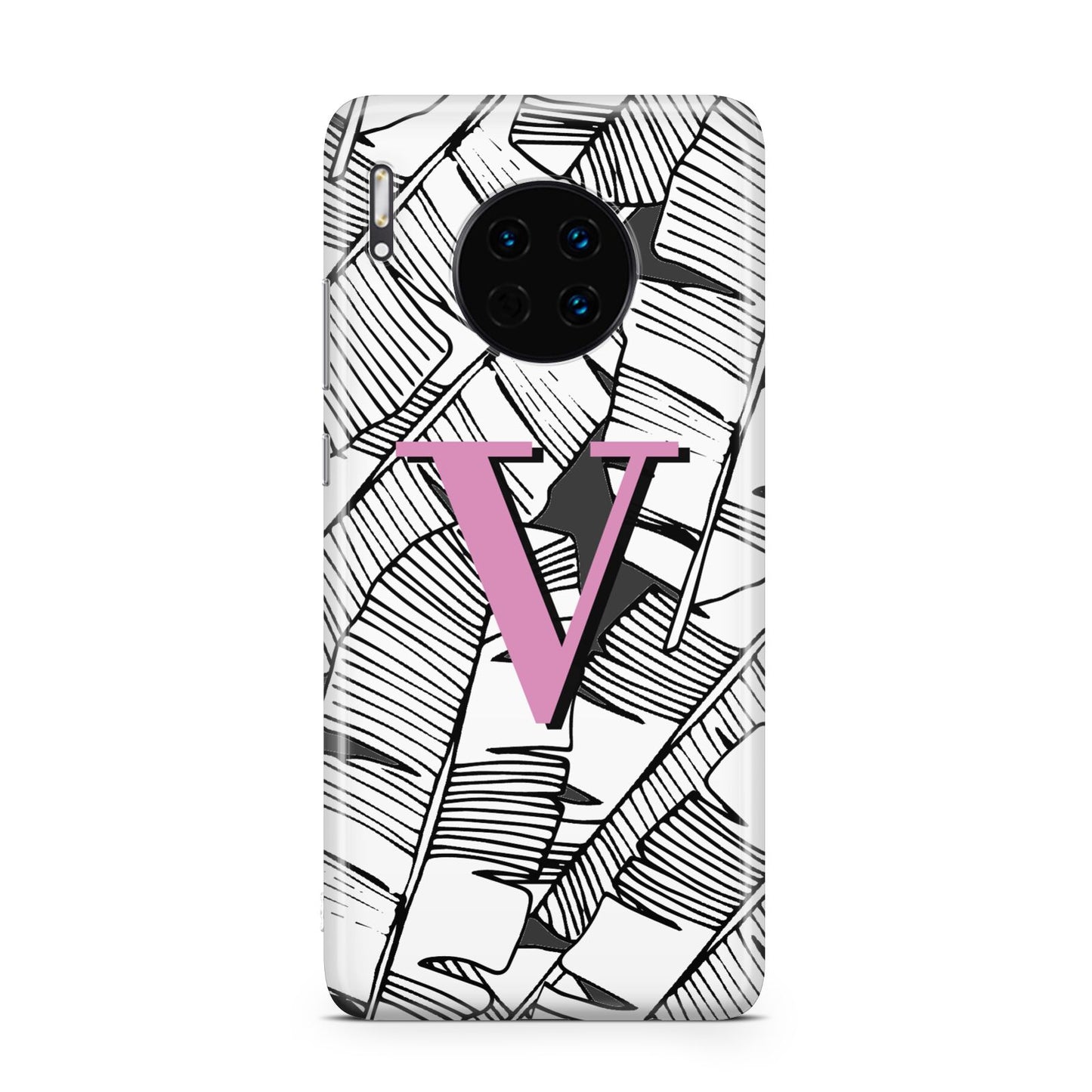 Personalised Monochrome Monstera Pink Initial Huawei Mate 30