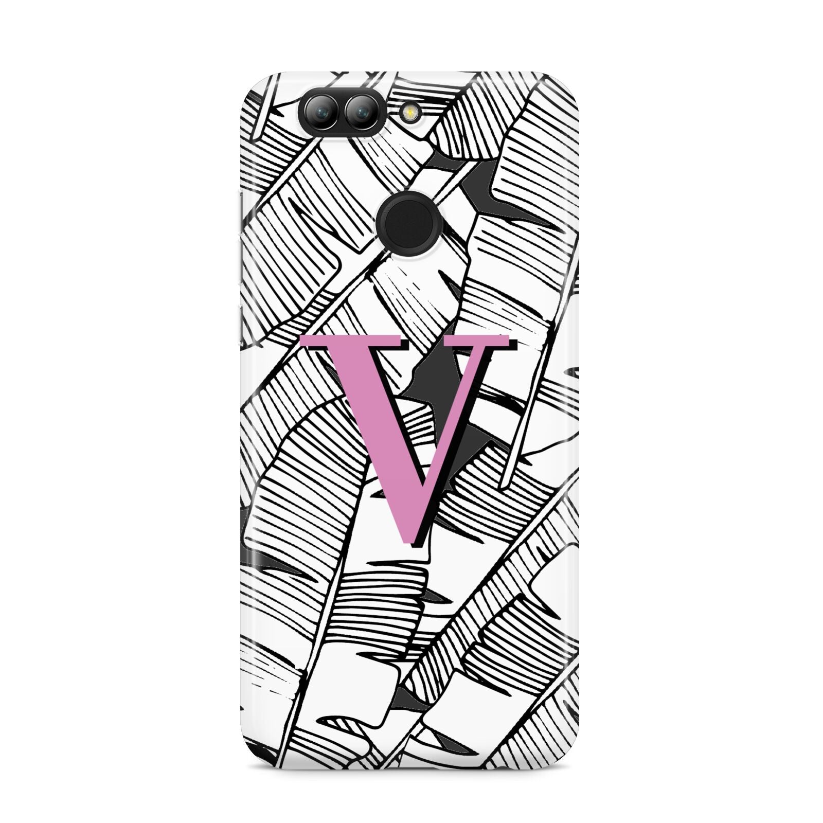 Personalised Monochrome Monstera Pink Initial Huawei Nova 2s Phone Case