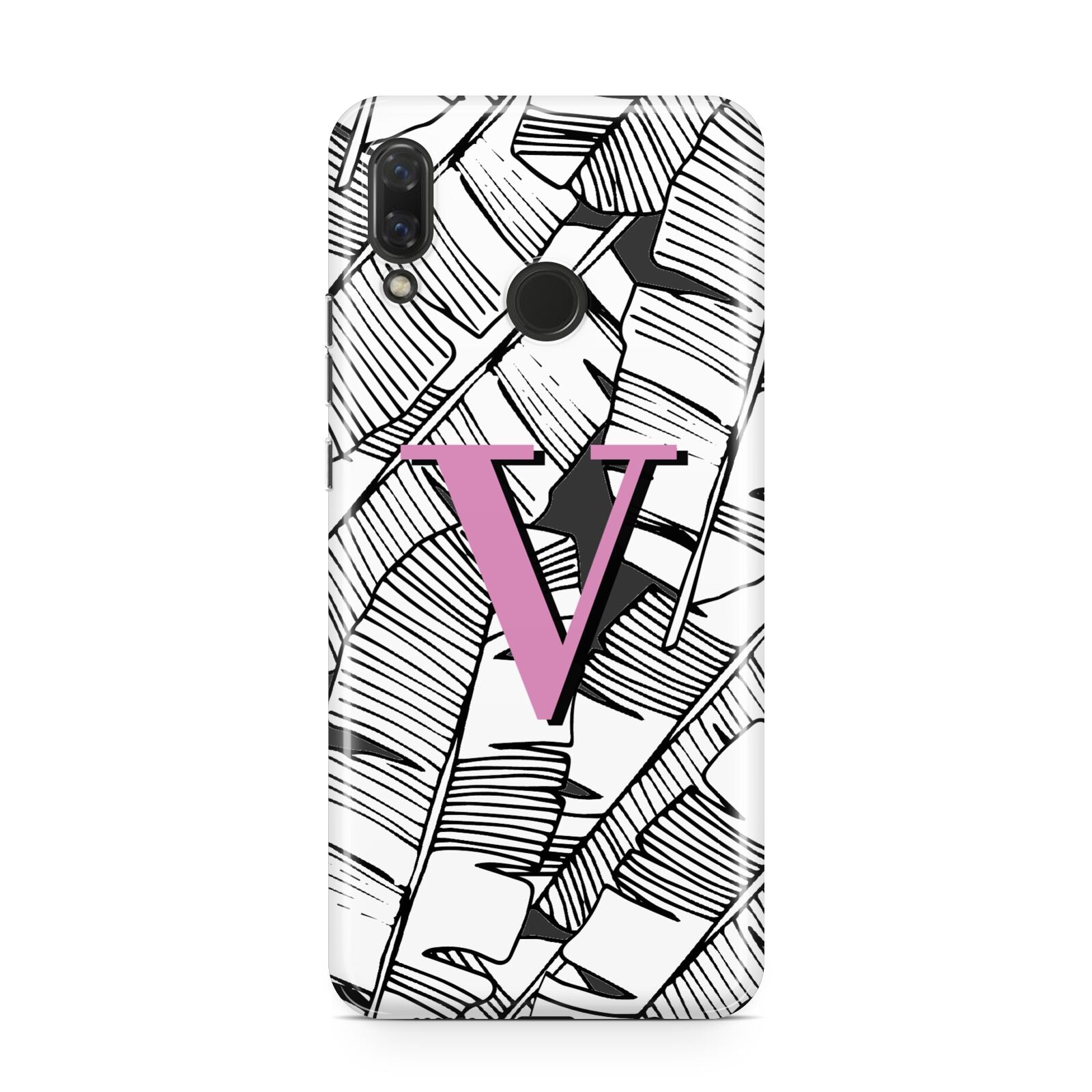 Personalised Monochrome Monstera Pink Initial Huawei Nova 3 Phone Case