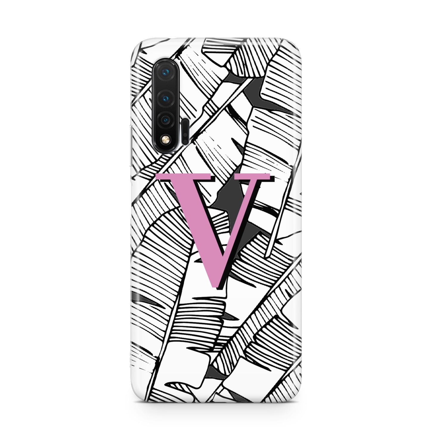 Personalised Monochrome Monstera Pink Initial Huawei Nova 6 Phone Case