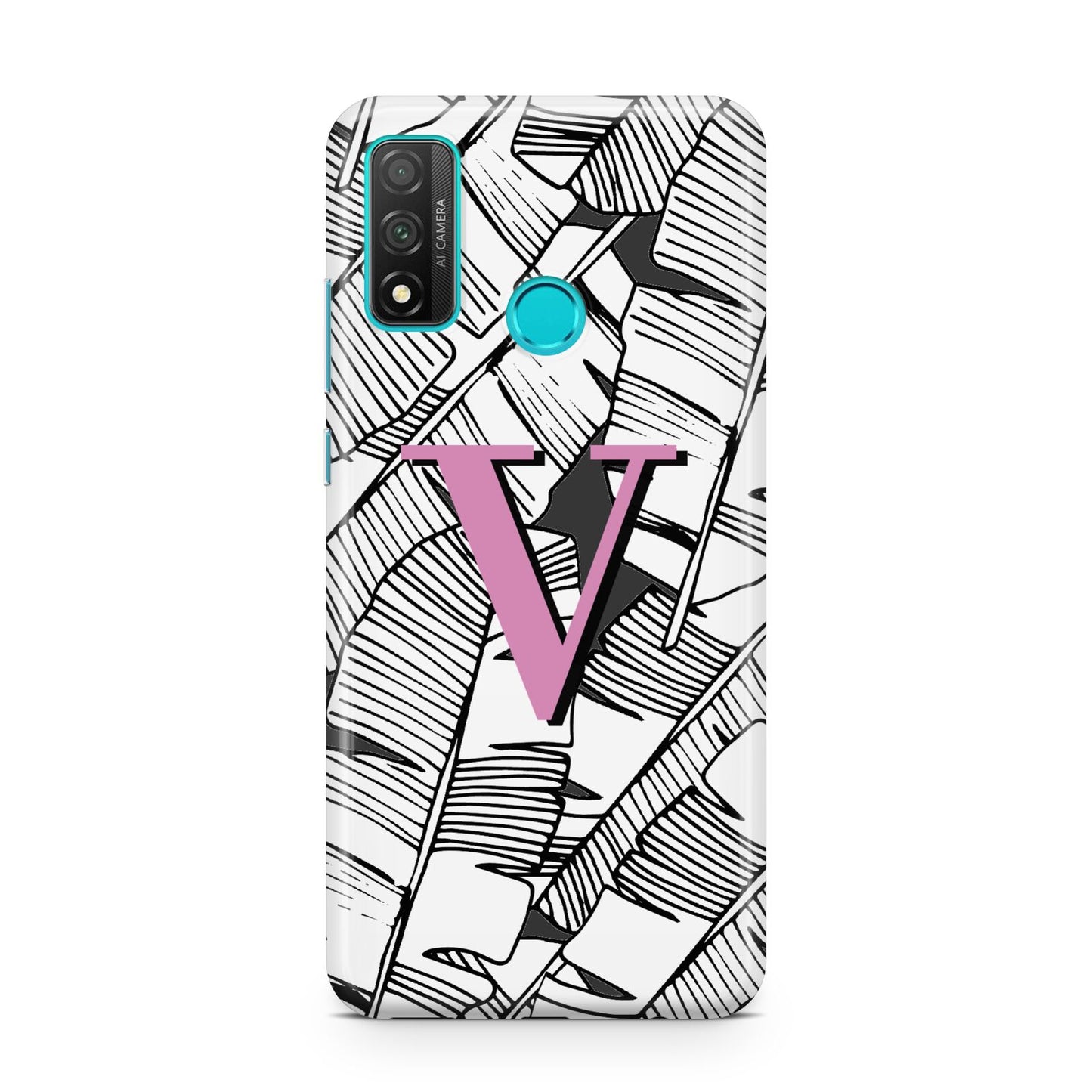 Personalised Monochrome Monstera Pink Initial Huawei P Smart 2020