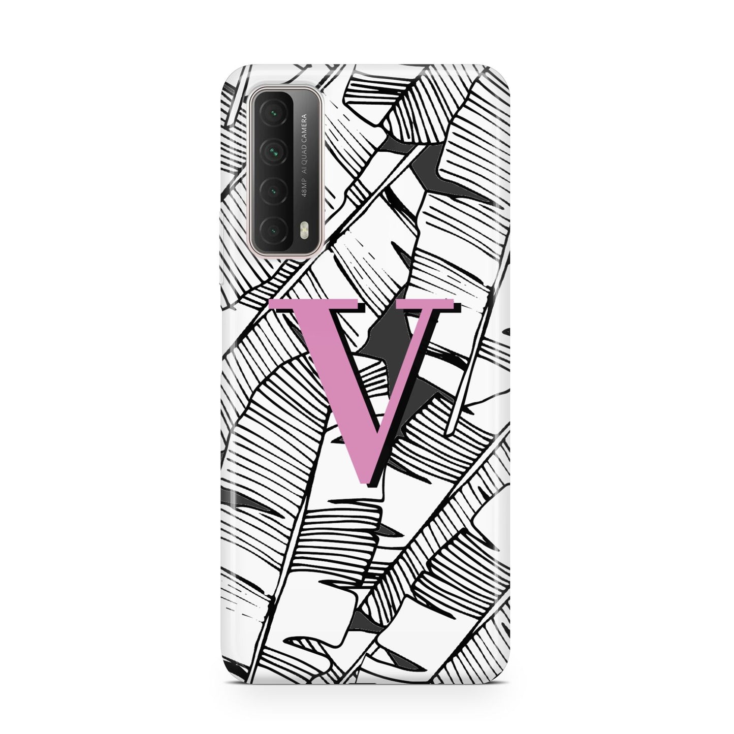 Personalised Monochrome Monstera Pink Initial Huawei P Smart 2021