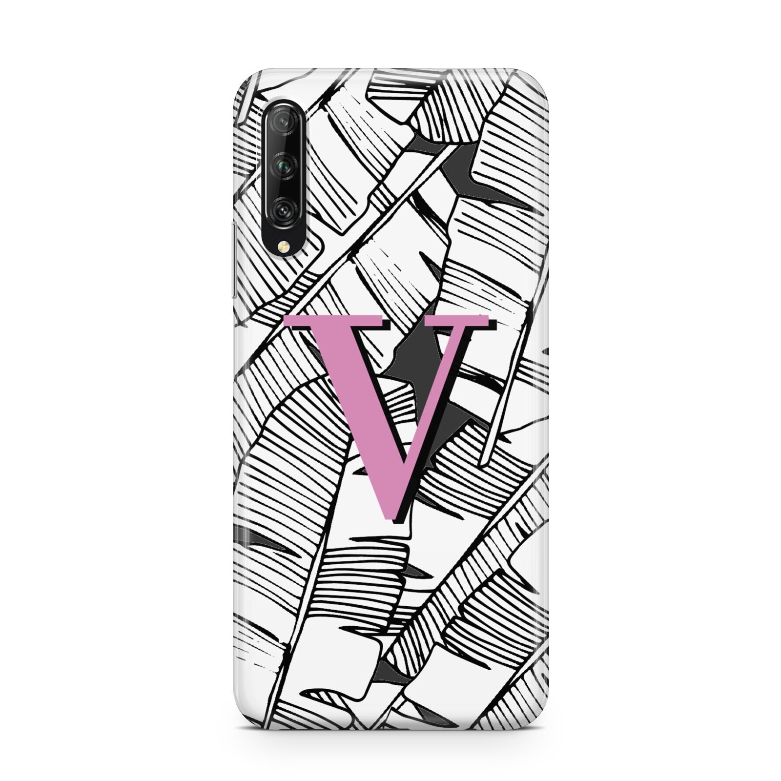 Personalised Monochrome Monstera Pink Initial Huawei P Smart Pro 2019