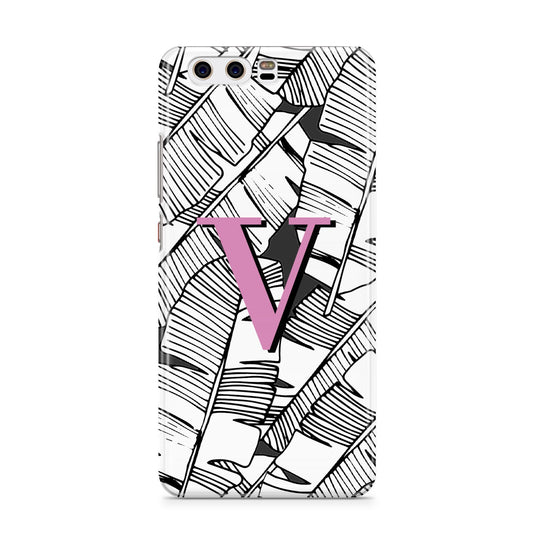 Personalised Monochrome Monstera Pink Initial Huawei P10 Phone Case