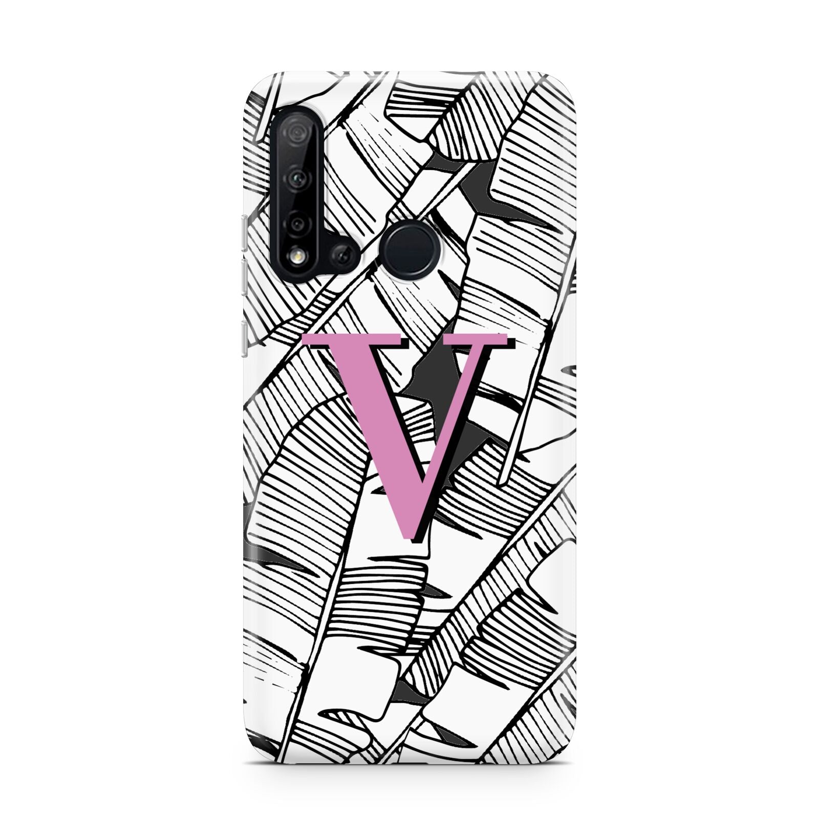 Personalised Monochrome Monstera Pink Initial Huawei P20 Lite 5G Phone Case