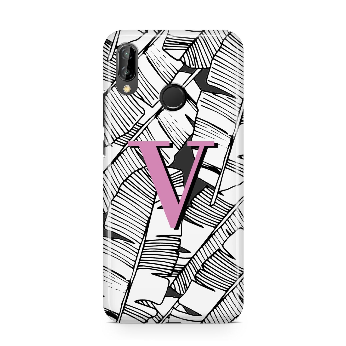 Personalised Monochrome Monstera Pink Initial Huawei P20 Lite Phone Case