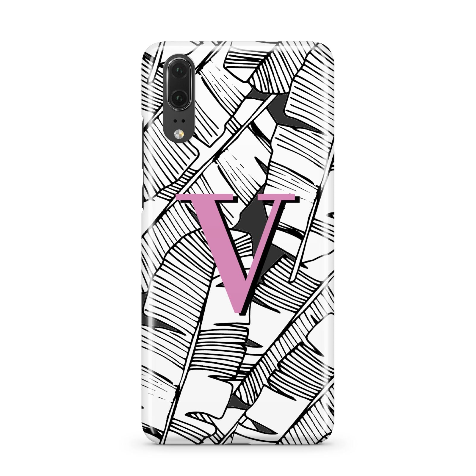 Personalised Monochrome Monstera Pink Initial Huawei P20 Phone Case