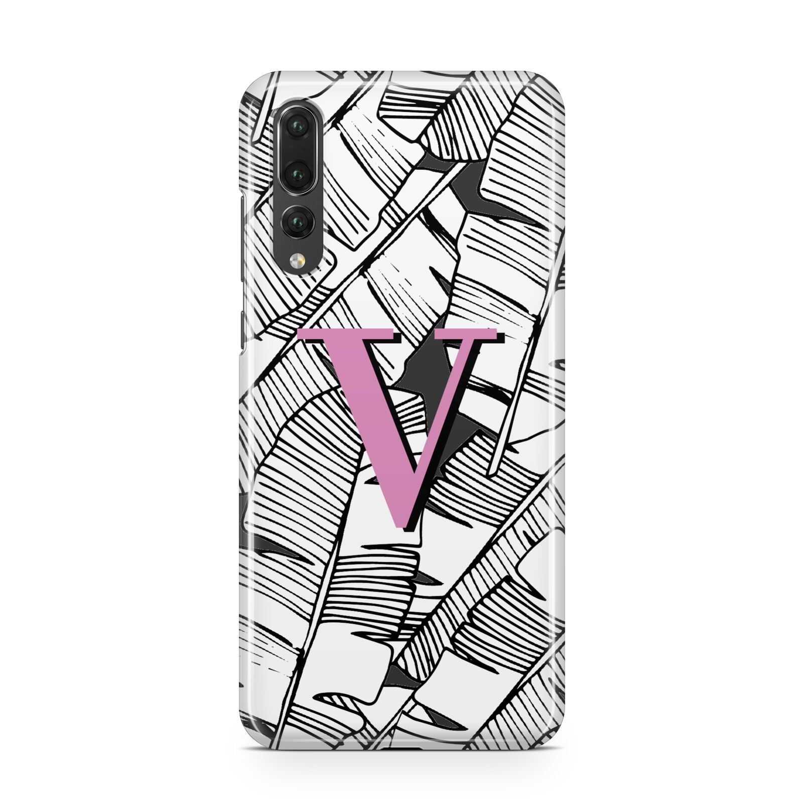 Personalised Monochrome Monstera Pink Initial Huawei P20 Pro Phone Case