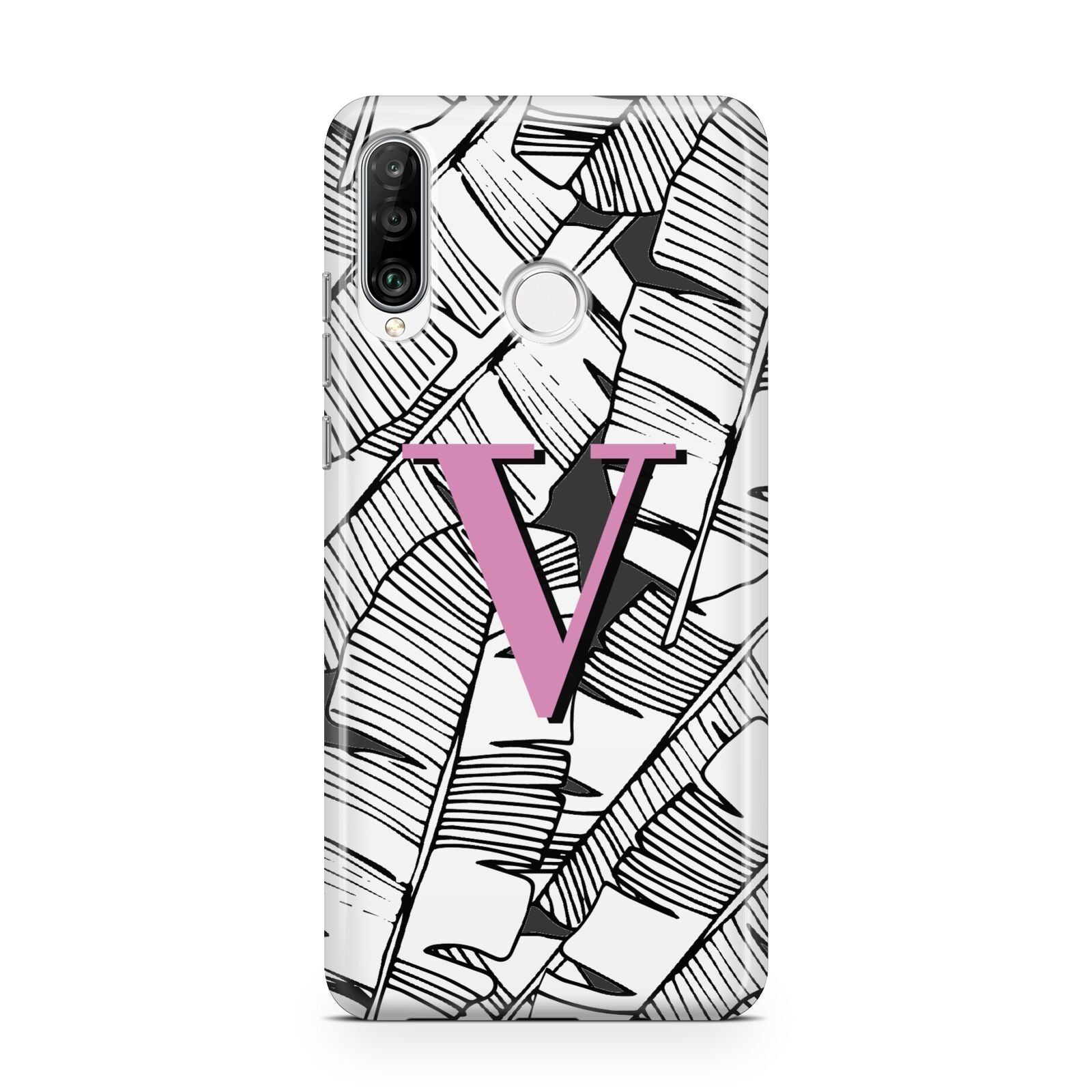 Personalised Monochrome Monstera Pink Initial Huawei P30 Lite Phone Case