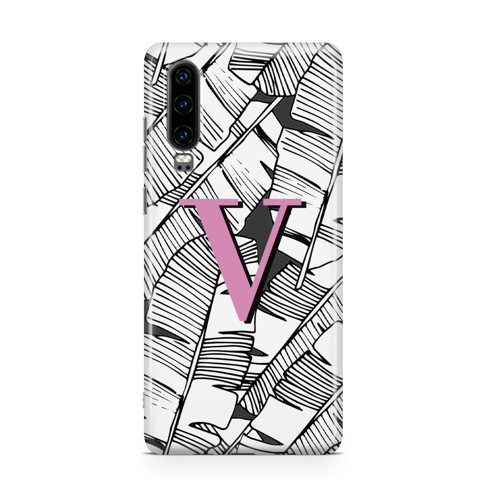 Personalised Monochrome Monstera Pink Initial Huawei P30 Phone Case